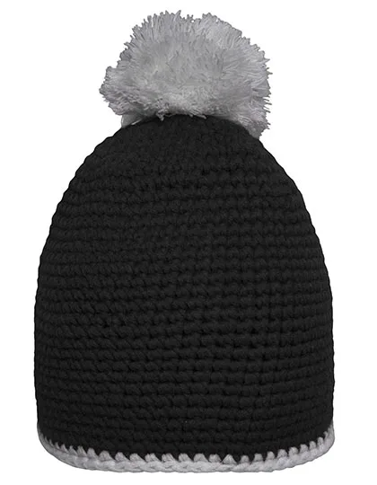 Pompon Hat With Contrast Stripe