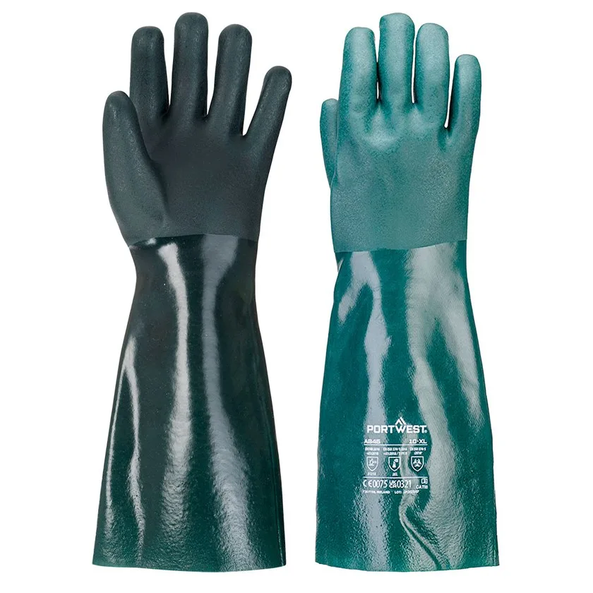 Doppelt Getauchter PVC Chmiekalienschutz-Handschuh Mit 45cm Stulpe