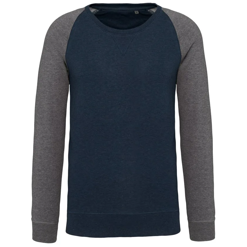 Zweifarbiges Herren-Sweatshirt French Terry mit Rundhalsausschnitt und Raglanärmeln AUS BIO-Baumwolle