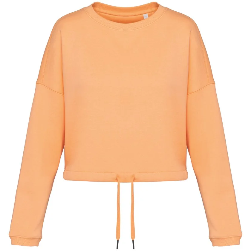 Umweltfreundliches cropped Oversize Damen Sweatshirt mit Rundhalsausschnitt