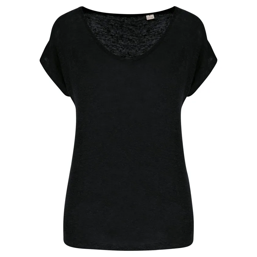 Damen-T-Shirt aus Leinen mit V-Ausschnitt