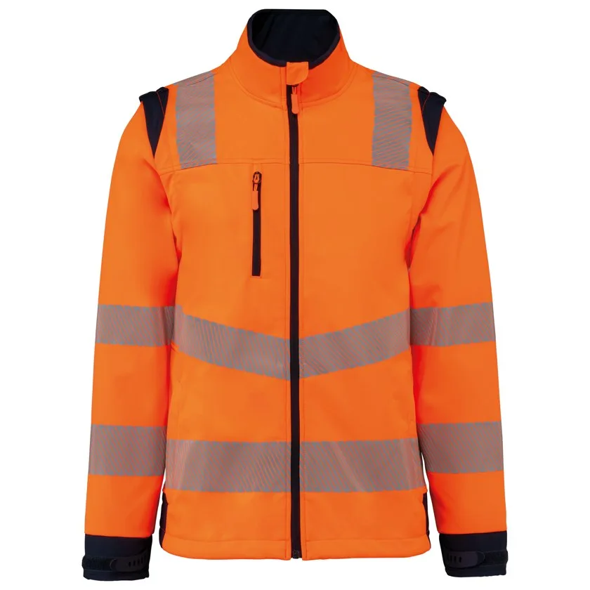 Recycelte Safety Softshell-Jacke mit abnehmbaren Ärmeln