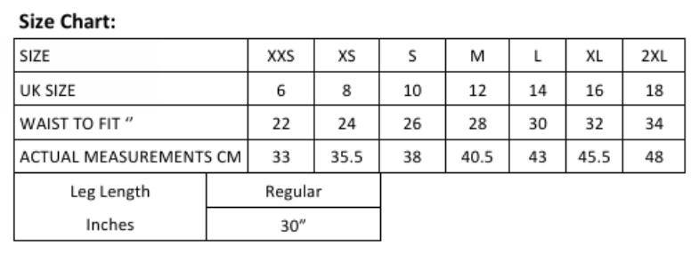 Maßblatt des Herstellers zu Women´s Ultimate Chinos mit den Maßen je Größe