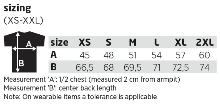 Maßblatt des Herstellers zu Ladies´ Coltan Softshelljacket mit den Maßen je Größe