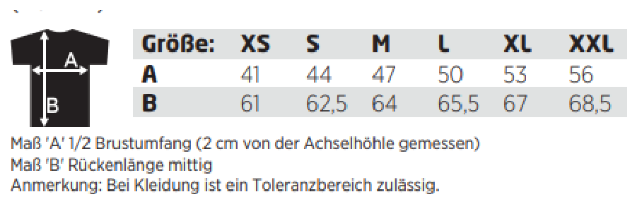 Maßblatt des Herstellers zu Ladies´ Markham Polo mit den Maßen je Größe