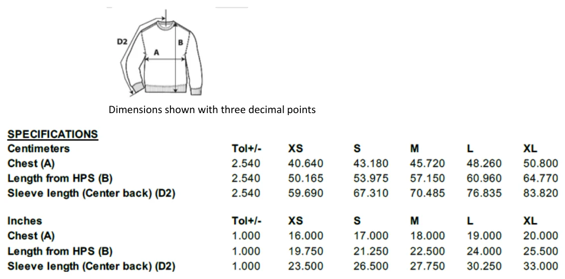 Maßblatt des Herstellers zu Heavy Blend™ Youth Crewneck Sweatshirt mit den Maßen je Größe