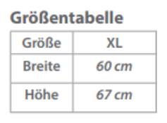Maßblatt des Herstellers zu Safety Vest Duo Pack Russelsheim mit den Maßen je Größe