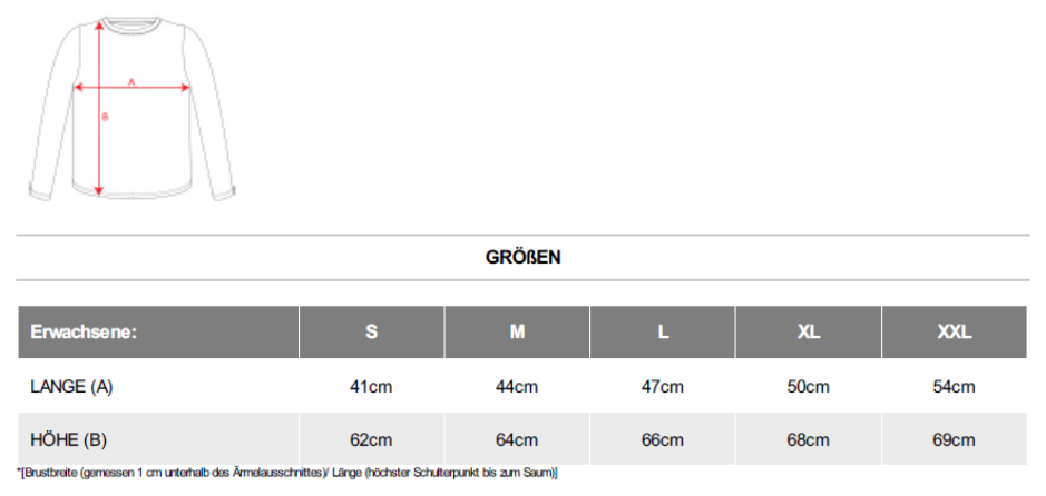 Maßblatt des Herstellers zu Women´s Golden Organic T-Shirt mit den Maßen je Größe