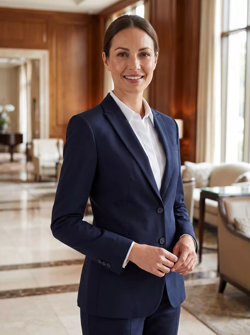 Hotelmanagerin im Blazer in der Lobby