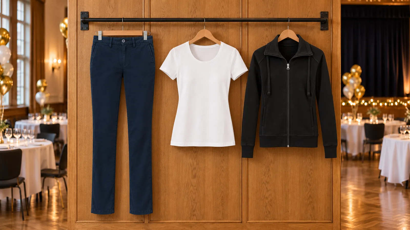 Damenausstattung: Chinohosen-Damenhose, Damen T-Shirt Classic, Damen Sweatjacke Premium.