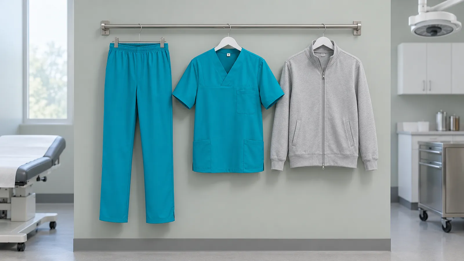 Herrenausstattung: Unisex OP-Schlupfhose, Schlupfkasack, Herren Workwear Sweatjacke Soft-Face.