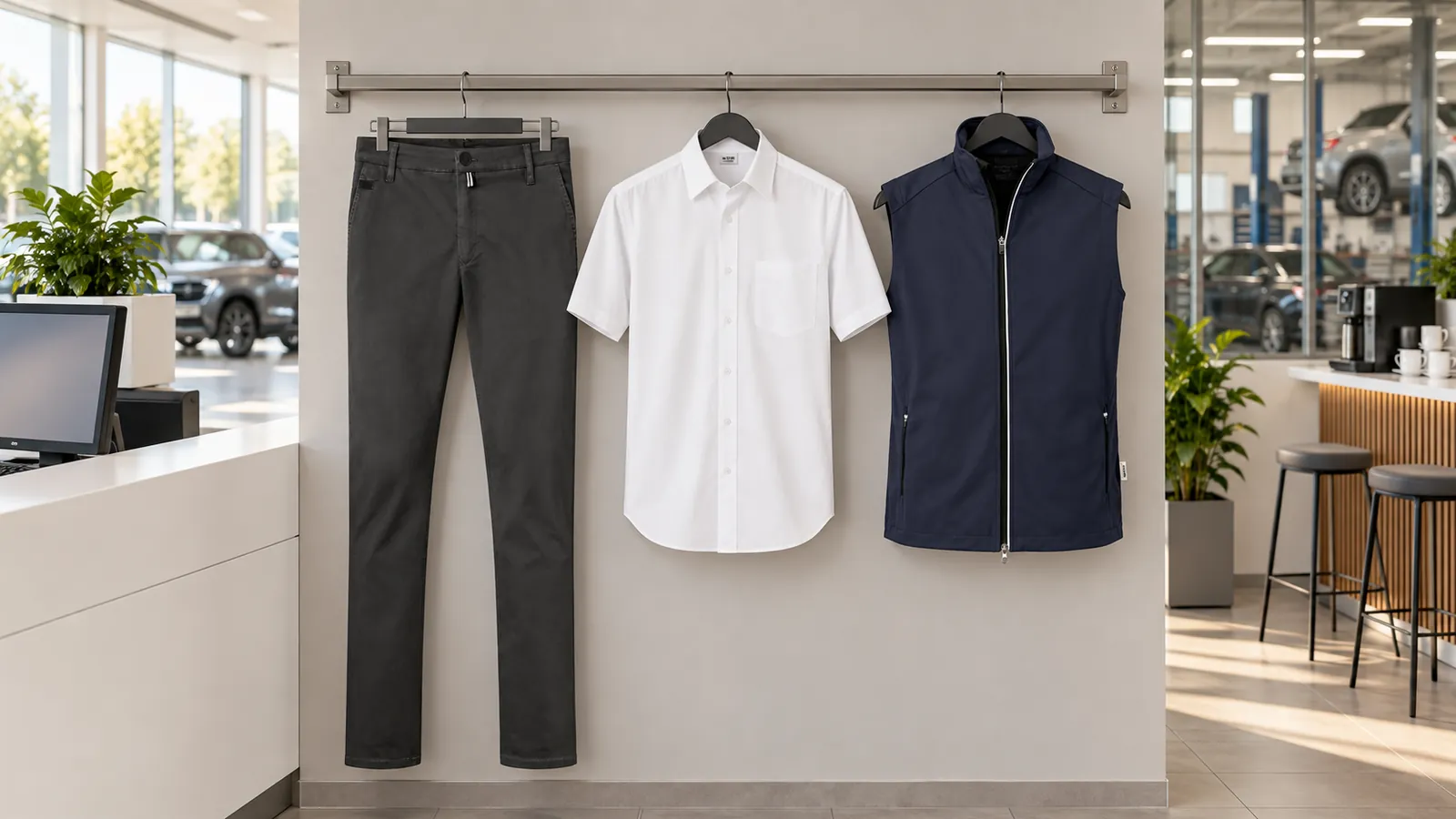 Herrenausstattung: Chinohose X-Stretch, 1/2-Arm Hemd MIKRALINAR® Comfort, Light-Softshellweste.