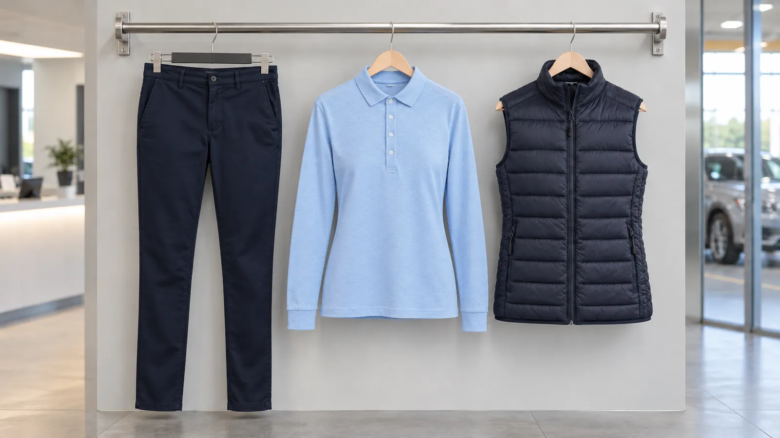 Damenausstattung: Liberty Slim Leg Chino, Anna Premium Cotton Polo, Skyline Pro-Active Padded Gilet.