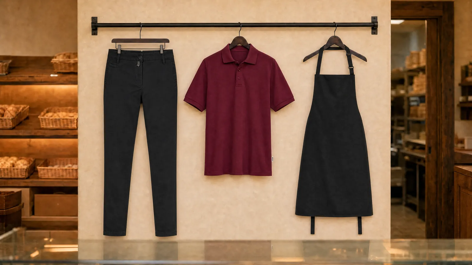 Damenausstattung: Damen Chinohose X-Stretch, Damen Poloshirt MIKRALINAR®, Latzschürze Basic mit Schnalle.