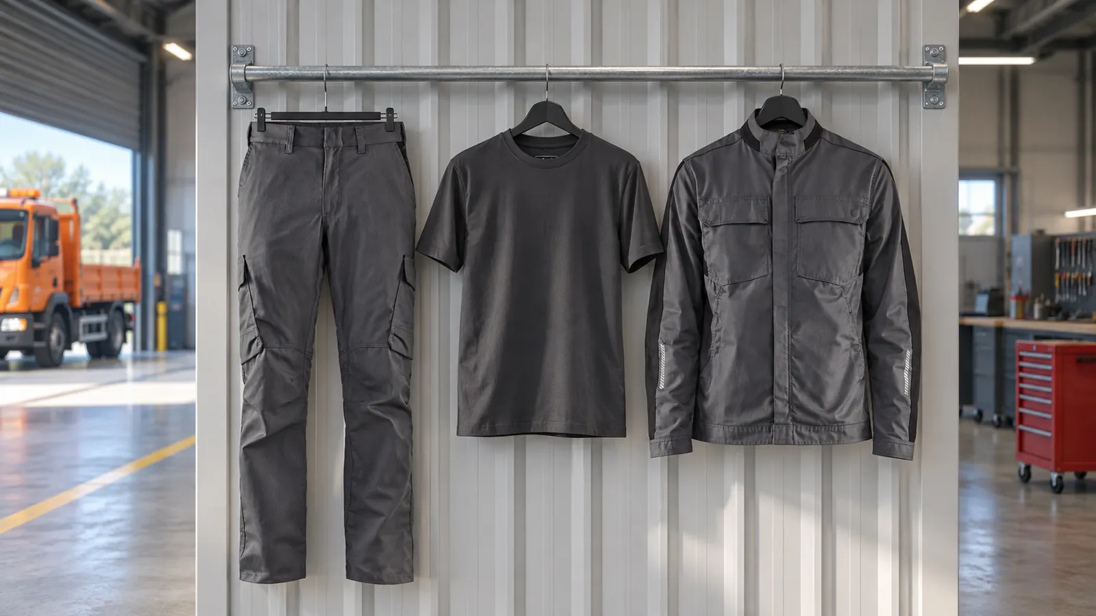 Herrenausstattung: Industrie Arbeitshose Stretch 1444, T-Shirt 3525, Industrie Jacke Stretch 4444.