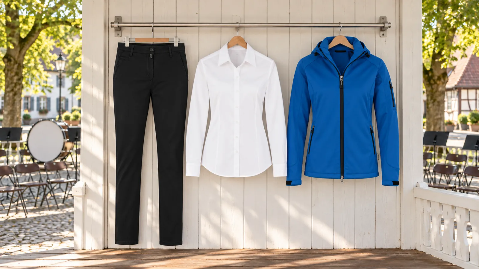Damenausstattung: Damen Chinohose X-Stretch, Bluse MIKRALINAR®, Damen Softshelljacke.