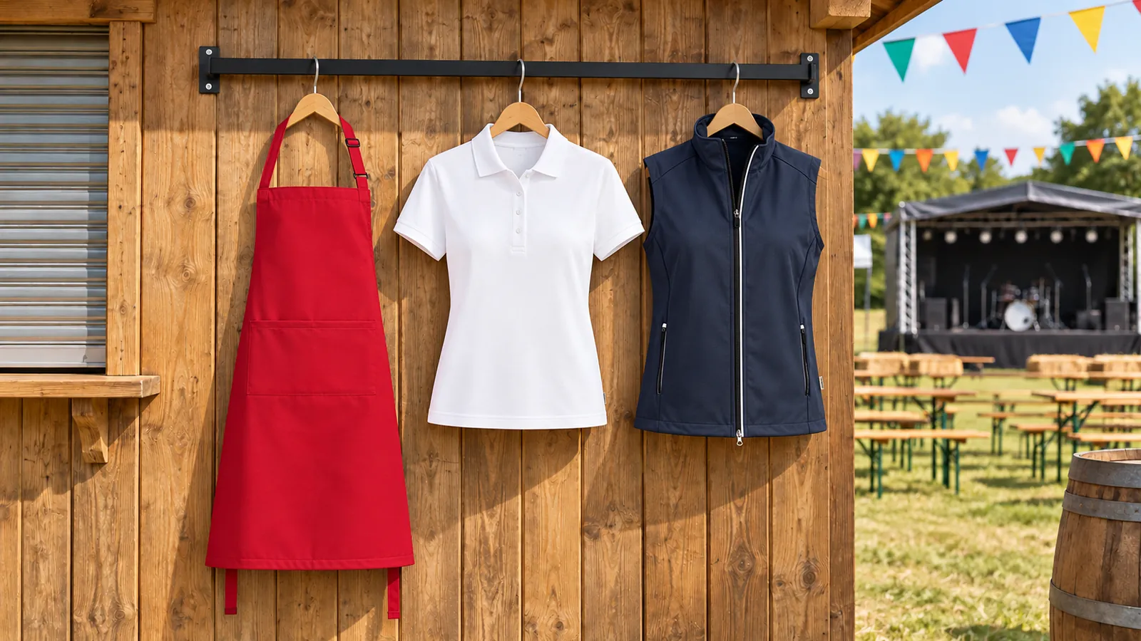 Damenausstattung: Latzschürze Basic mit Tasche und Schnalle, Damen Poloshirt MIKRALINAR®, Damen Light-Softshellweste.