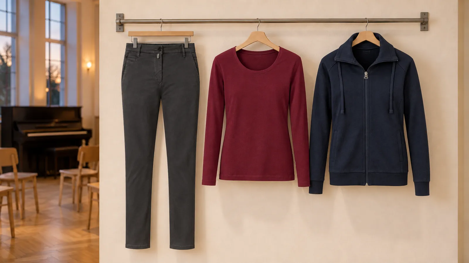 Damenausstattung: Damen Chinohose X-Stretch, Damen Longsleeve MIKRALINAR®, Damen Sweatjacke Premium.