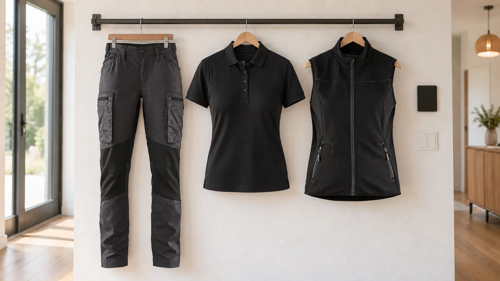 Damenausstattung: Damen Service Arbeitshose mit Stretch 7159, Damen Poloshirt 3390, Damen Softshell Weste 3851.