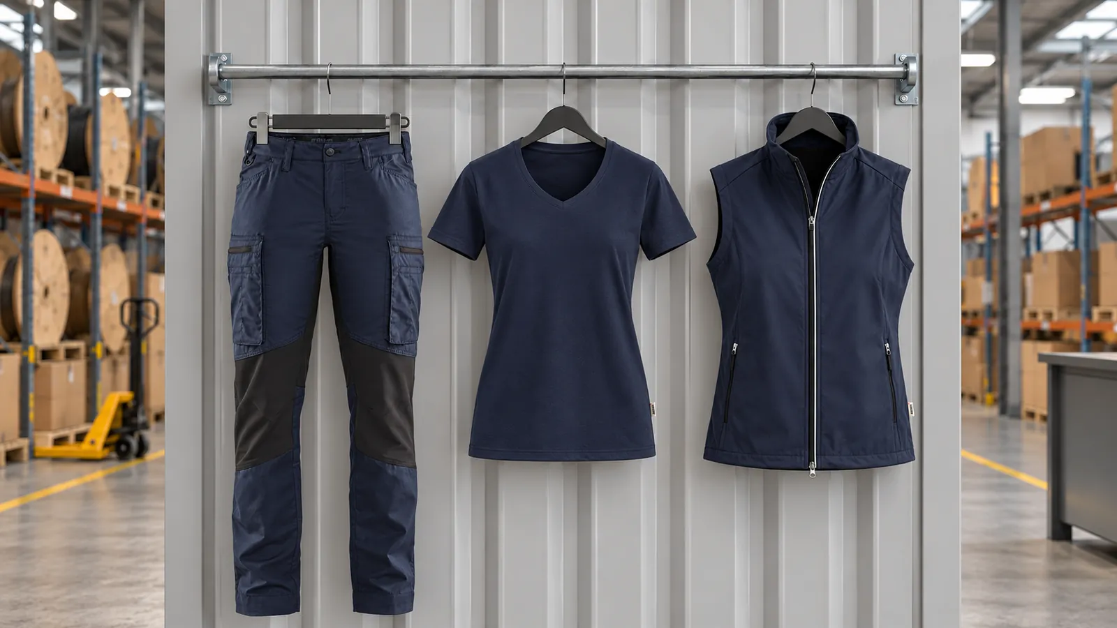 Damenausstattung: Damen Service Arbeitshose mit Stretch 7159, Damen V-Shirt MIKRALINAR®, Damen Light-Softshellweste.