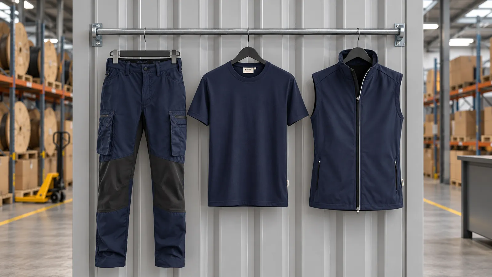 Herrenausstattung: Service Arbeitshose Stretch 1459, T-Shirt MIKRALINAR®, Light-Softshellweste.