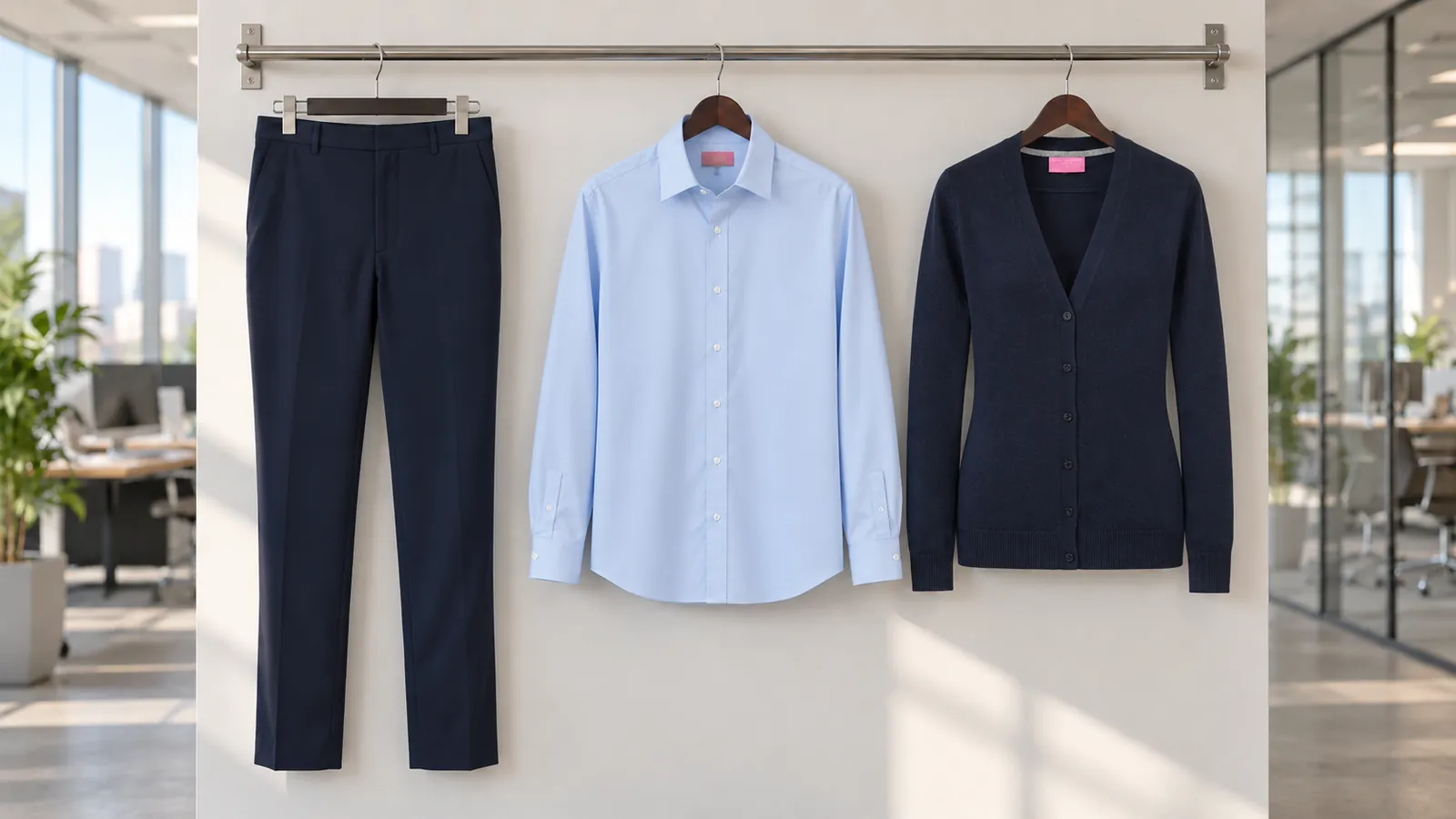 Damenausstattung: Torino Trouser, Palena Blouse, Augusta V-neck Cardigan.