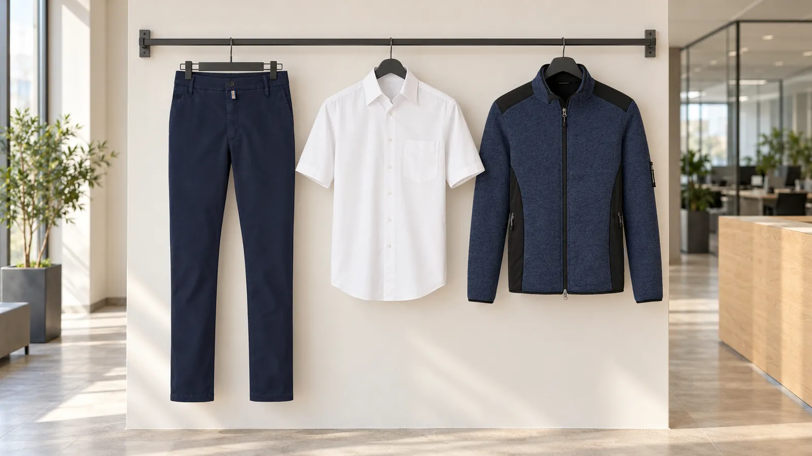 Herrenausstattung: Chinohose X-Stretch, 1/2-Arm Hemd MIKRALINAR® Comfort, Strickfleecejacke.
