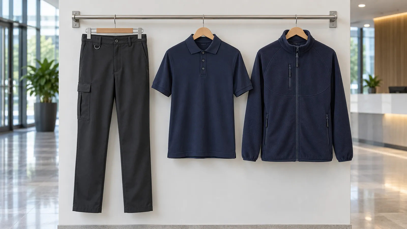 Herrenausstattung: Tours Cargo Trouser, Columbia Pro-Active Polo, Lee Pro-Active Fleece Jacket.