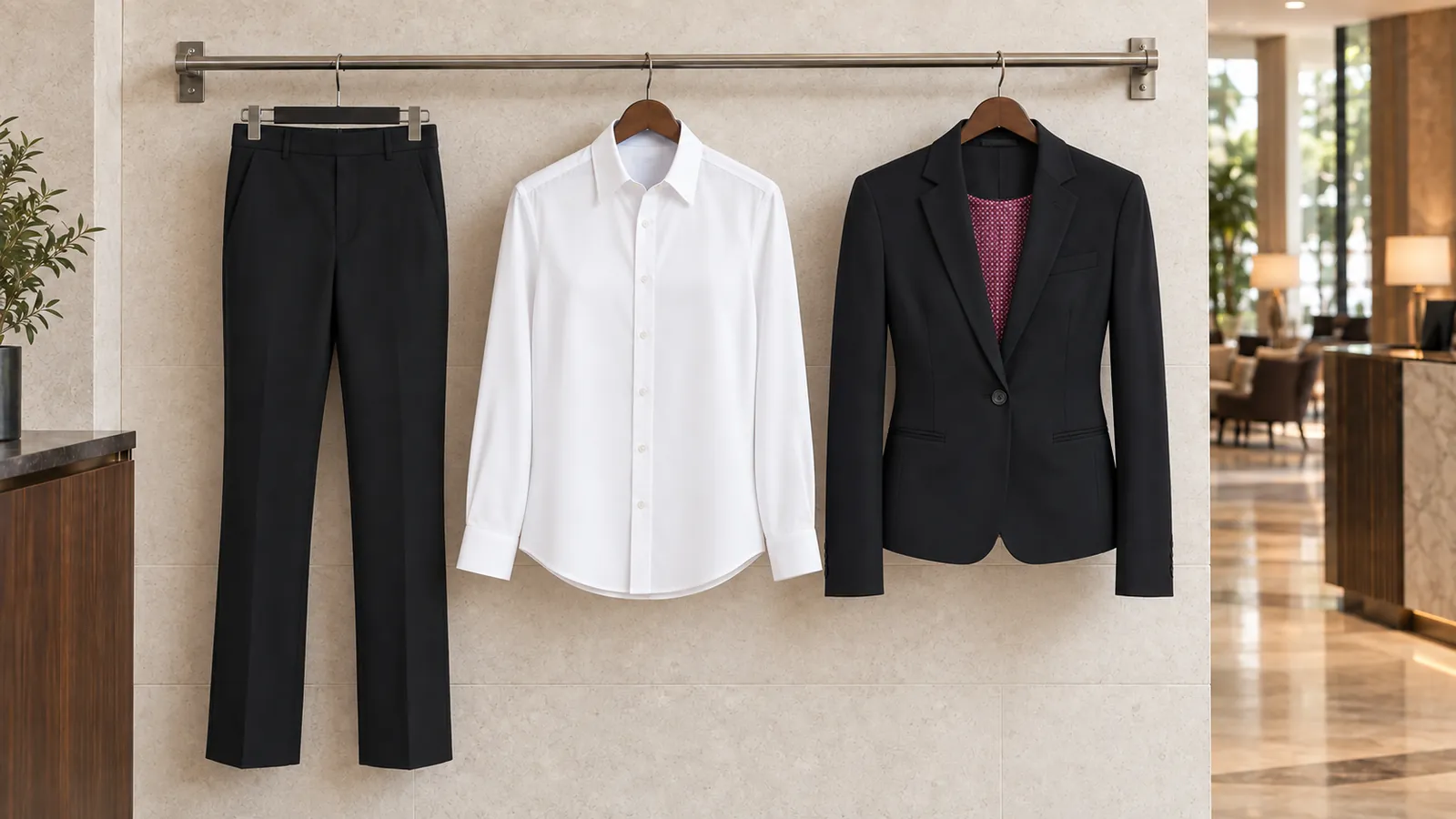 Damenausstattung: Bianca Trouser, Bergamo Blouse, Ariel Jacket.
