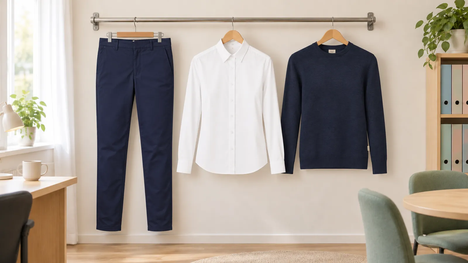 Damenausstattung: Damen Chinohose Modern-Stretch, Oxford Bluse, Damen Pullover Premium-Baumwolle.
