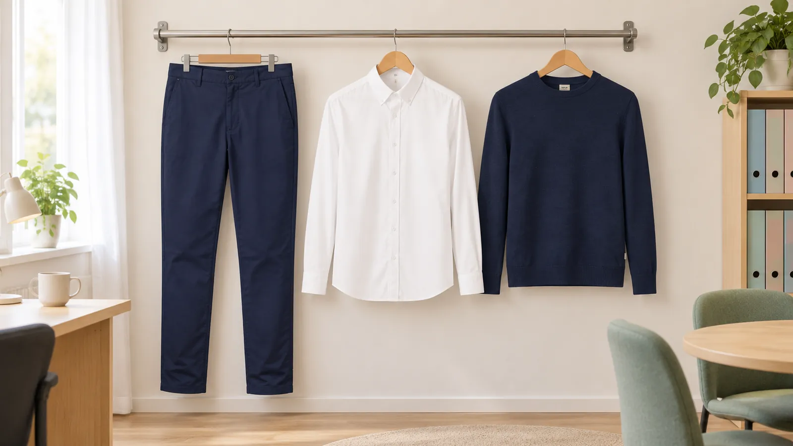 Herrenausstattung: Herren Chinohose Modern-Stretch, Oxford Hemd, Pullover Premium-Baumwolle.