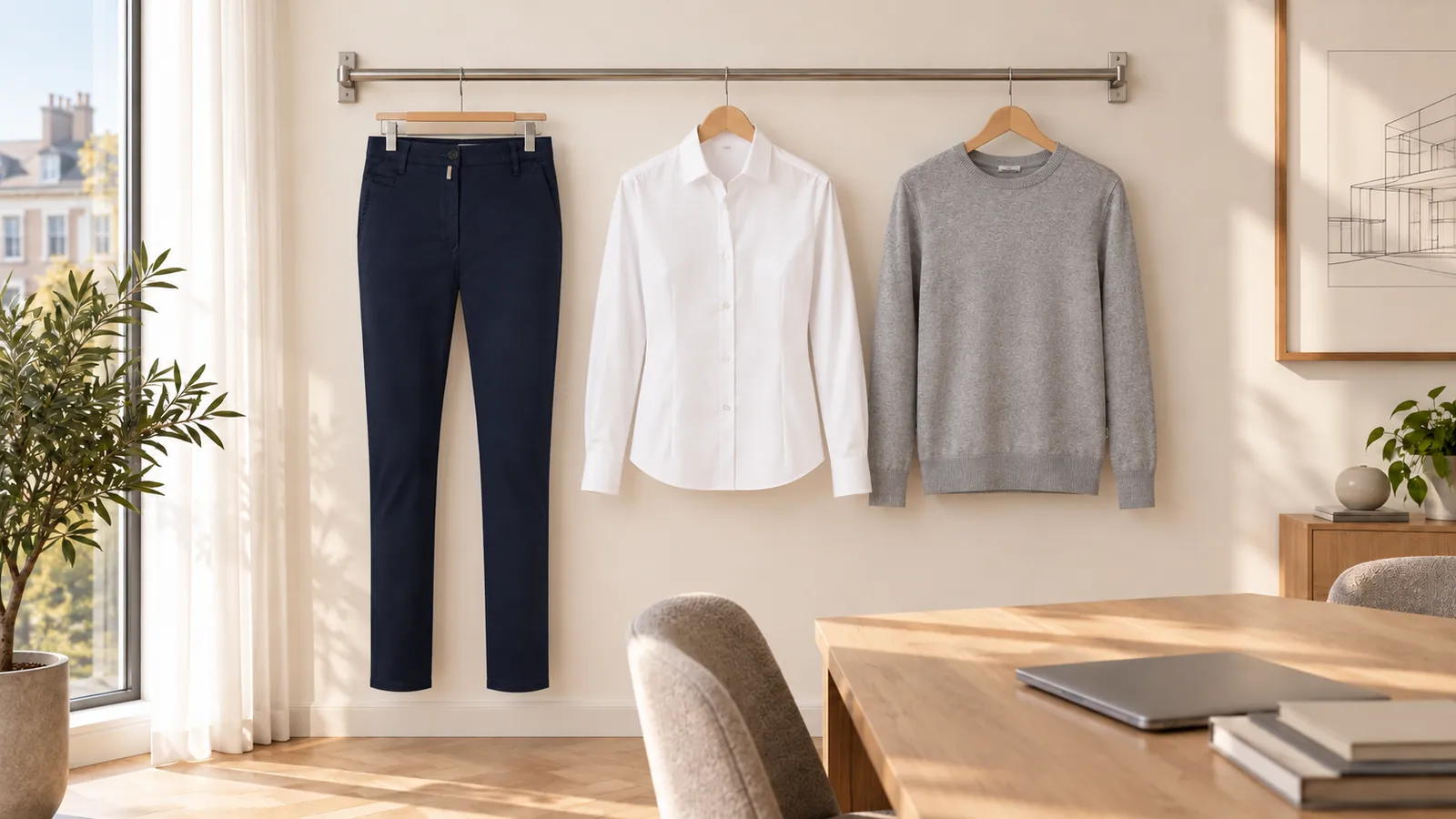 Damenausstattung: Damen Chinohose X-Stretch, Luxor Bluse, modern fit, Langarm, Carpi, Damen Pullover Premium-Baumwolle.