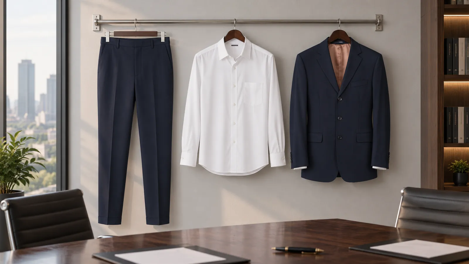 Herrenausstattung: Langham Trouser, Rapino Shirt, Langham Jacket.