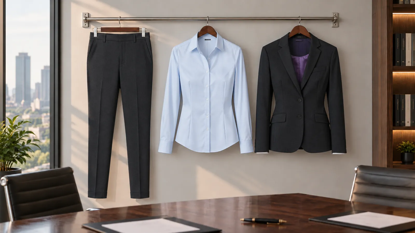 Damenausstattung: Torino Trouser, Luxor Bluse, modern fit, Langarm, Carpi, Novara Jacket.