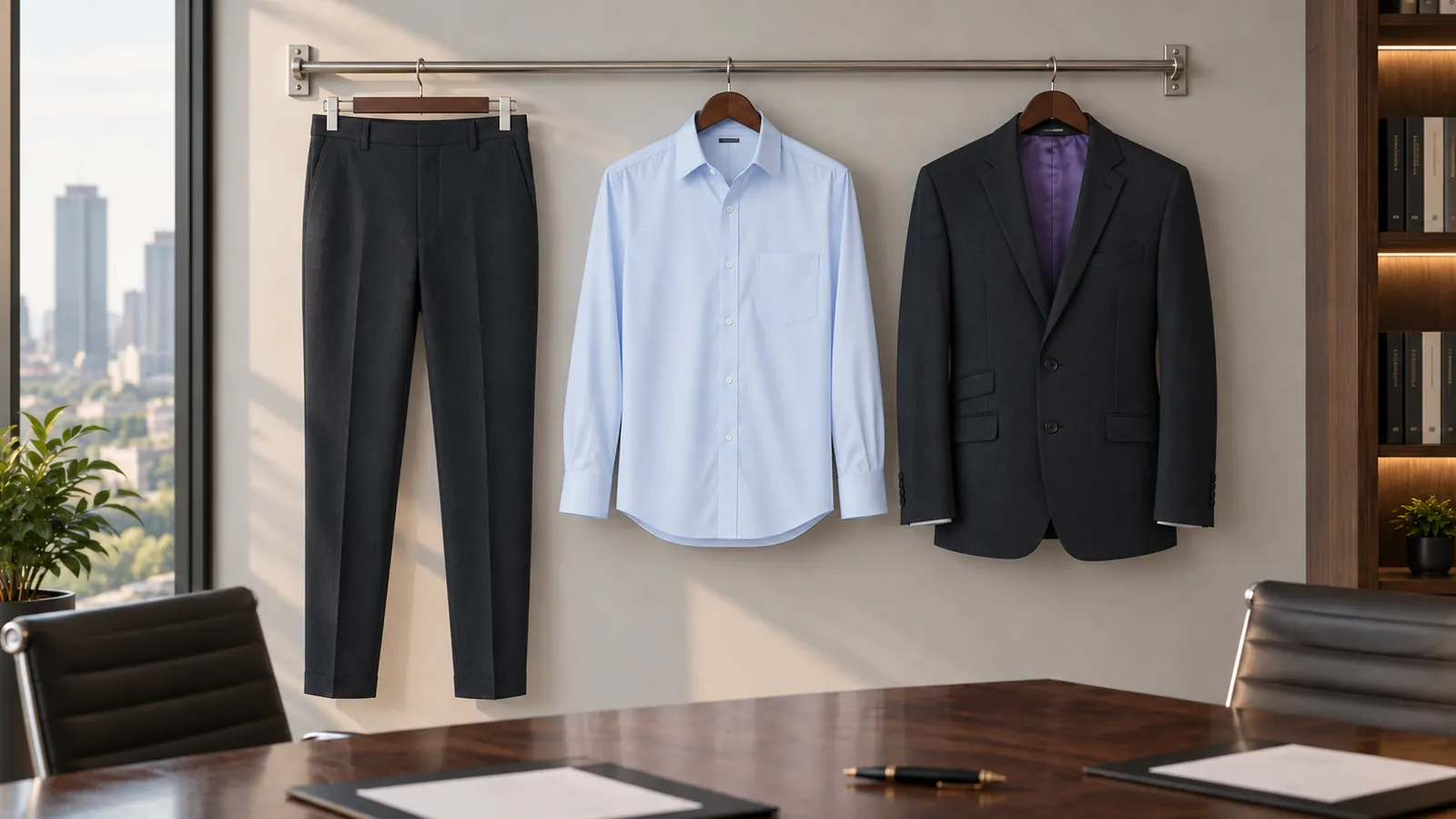 Herrenausstattung: Cassino Trouser, Luxor Hemd, modern fit, Langarm, New Kent, Cassino Jacket.