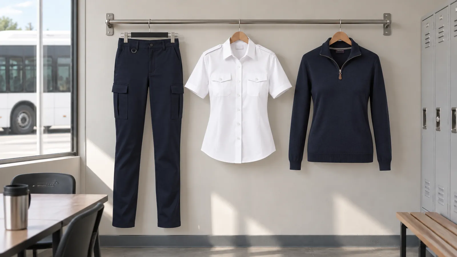 Damenausstattung: Nantes Cargo Trouser, Hestia Pilot Shirt, Taylor 1/4 Zip Jumper.