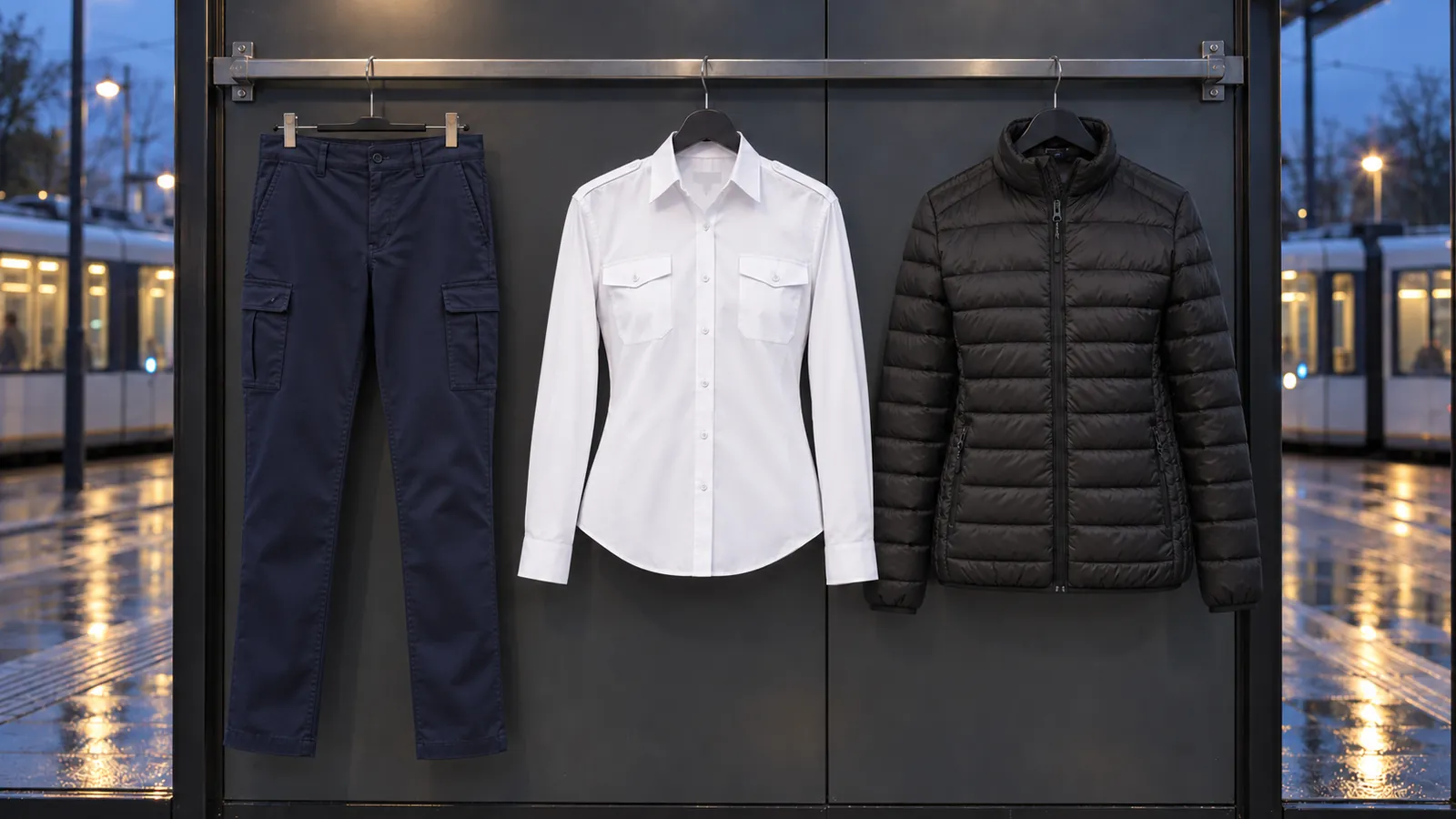 Damenausstattung: Carmel Chino Cargo, Athena Pilot Shirt, Venice Pro-Active Padded Jacket.