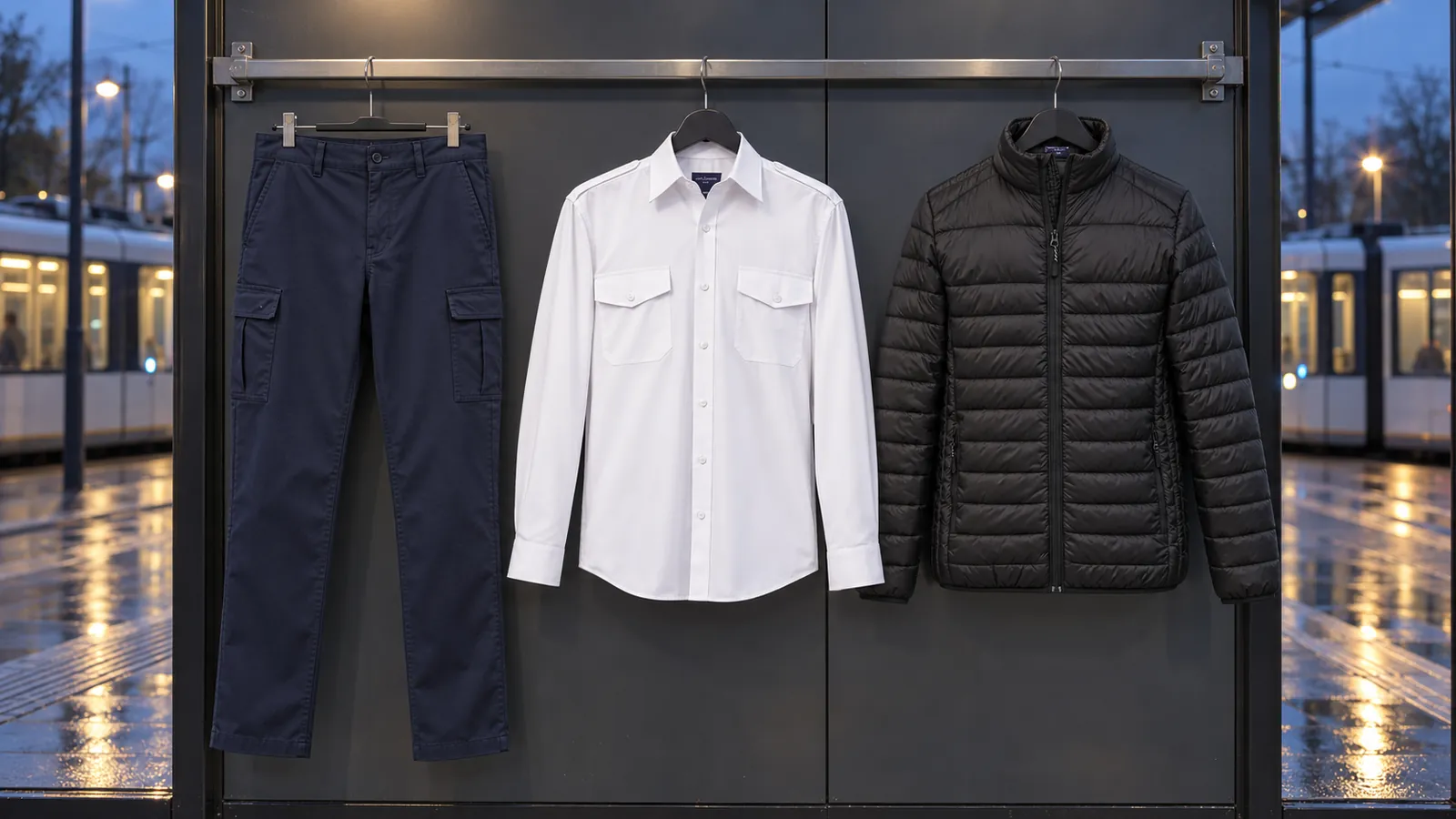 Herrenausstattung: Durham Chino Cargo, Hermes Pilot Shirt, Buffalo Pro-Active Padded Jacket.