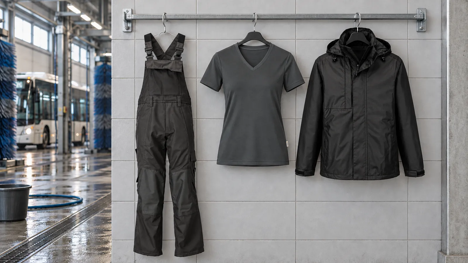 Damenausstattung: Latzhose mit Knietaschen Accelerate, Damen V-Shirt COOLMAX® ECO, WX2 Eco Regenjacke.