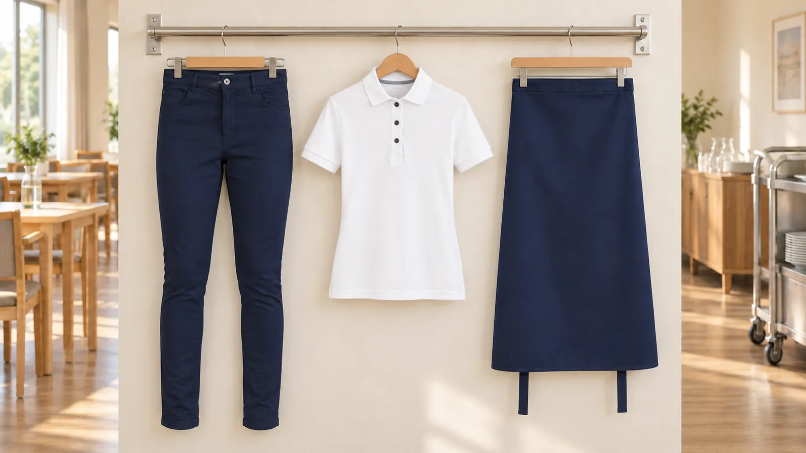 Damenausstattung: Damen 5-Pocket-Hose Classic-Stretch, COTTON TEC® Damen Poloshirt, Bistroschürze Basic.