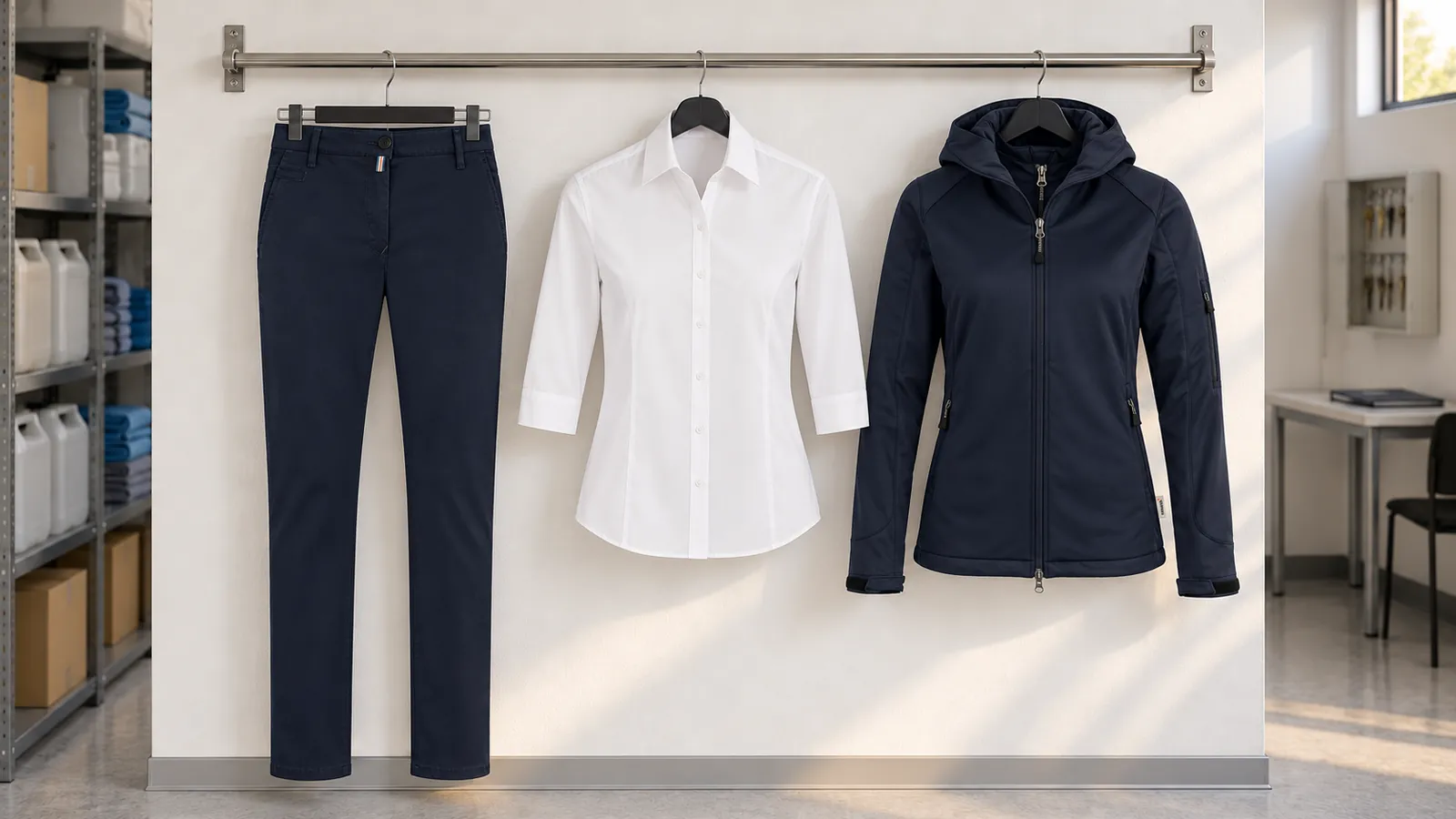 Damenausstattung: Damen Chinohose X-Stretch, 3/4-Arm-Vario Bluse MIKRALINAR®, Damen Softshelljacke.