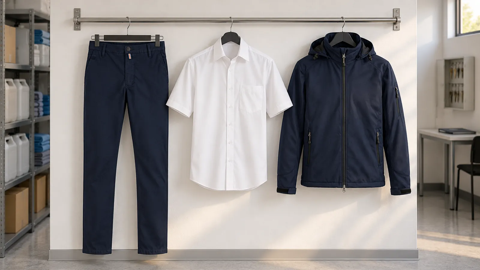 Herrenausstattung: Chinohose X-Stretch, 1/2-Arm Hemd MIKRALINAR® Comfort, Softshelljacke.