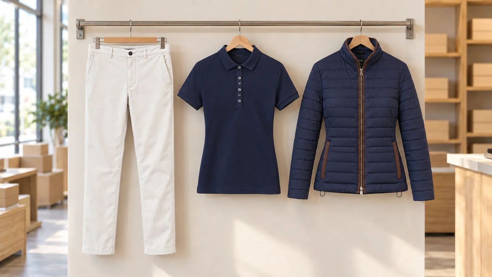 Damenausstattung: Liberty Slim Leg Chino, Arlington Premium Cotton Polo, Alma Premium Quilted Jacket.