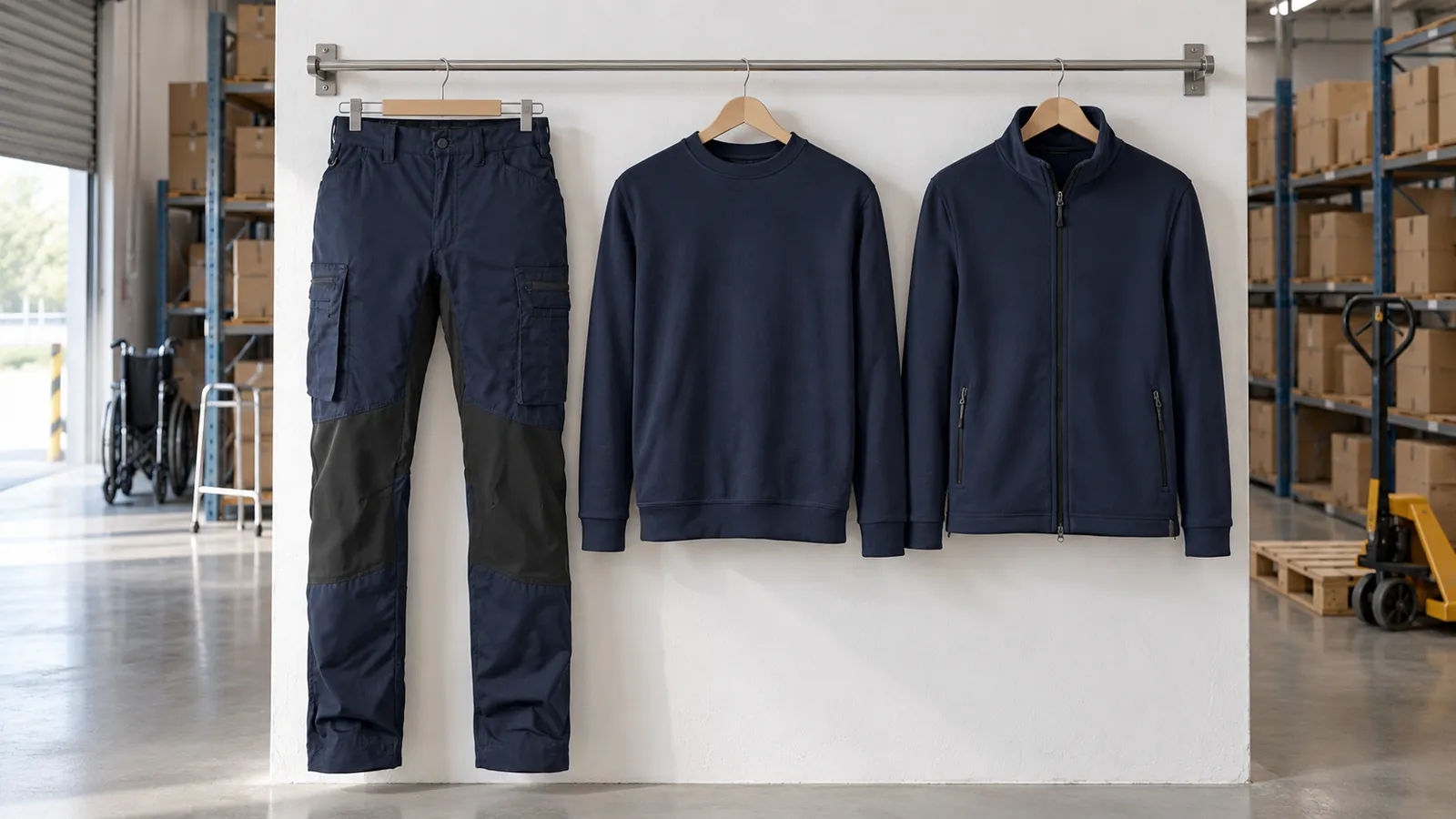 Herrenausstattung: Service Arbeitshose Stretch 1459, Sweatshirt Premium, Fleecejacke ECO.