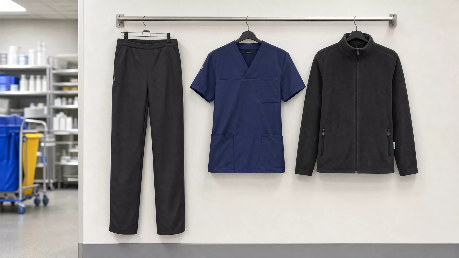 Herrenausstattung: Schlupfhose Essential, Herren-Schlupfkasack Essential, Workwear Fleecejacke Warm-Up.