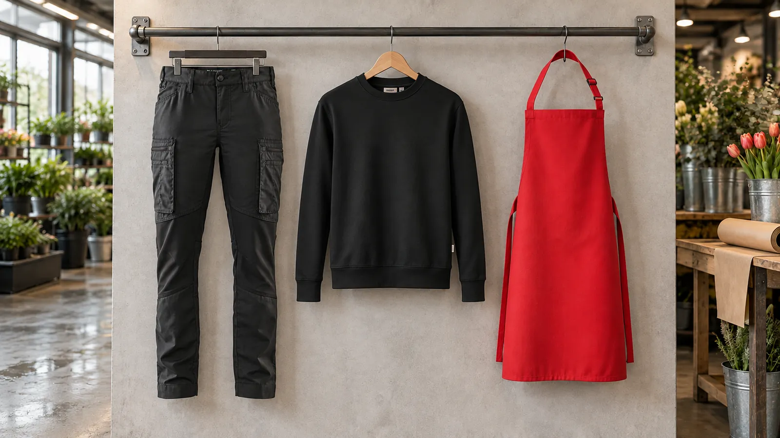 Damenausstattung: Damen Service Arbeitshose mit Stretch 7159, Sweatshirt MIKRALINAR® ECO, Wasserabweisende Latzschürze Basic mit Schnalle.