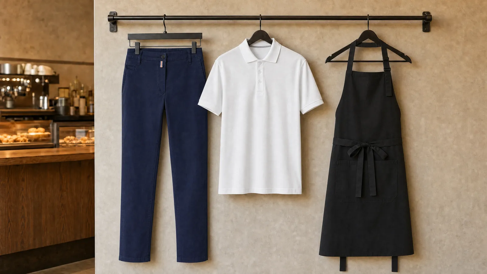 Damenausstattung: Damen Chinohose X-Stretch, Kurzarm-Polohemd für Damen, SommelierSchürze.