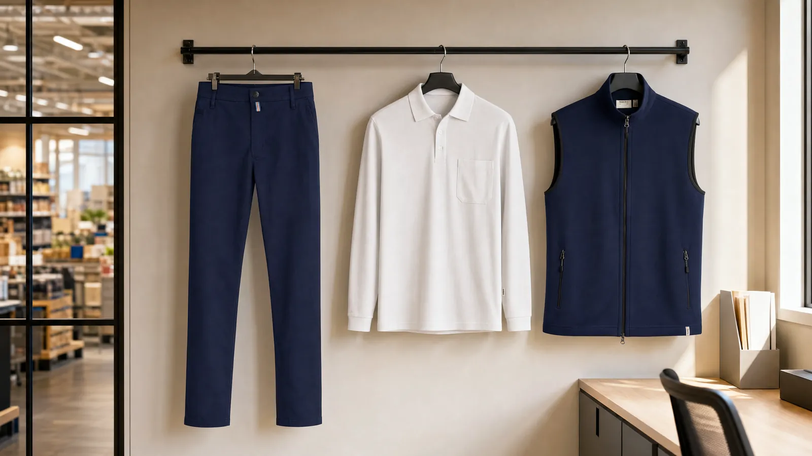 Herrenausstattung: Chinohose X-Stretch, Pocket-Longsleeve-Polo MIKRALINAR® ECO, Fleeceweste ECO.