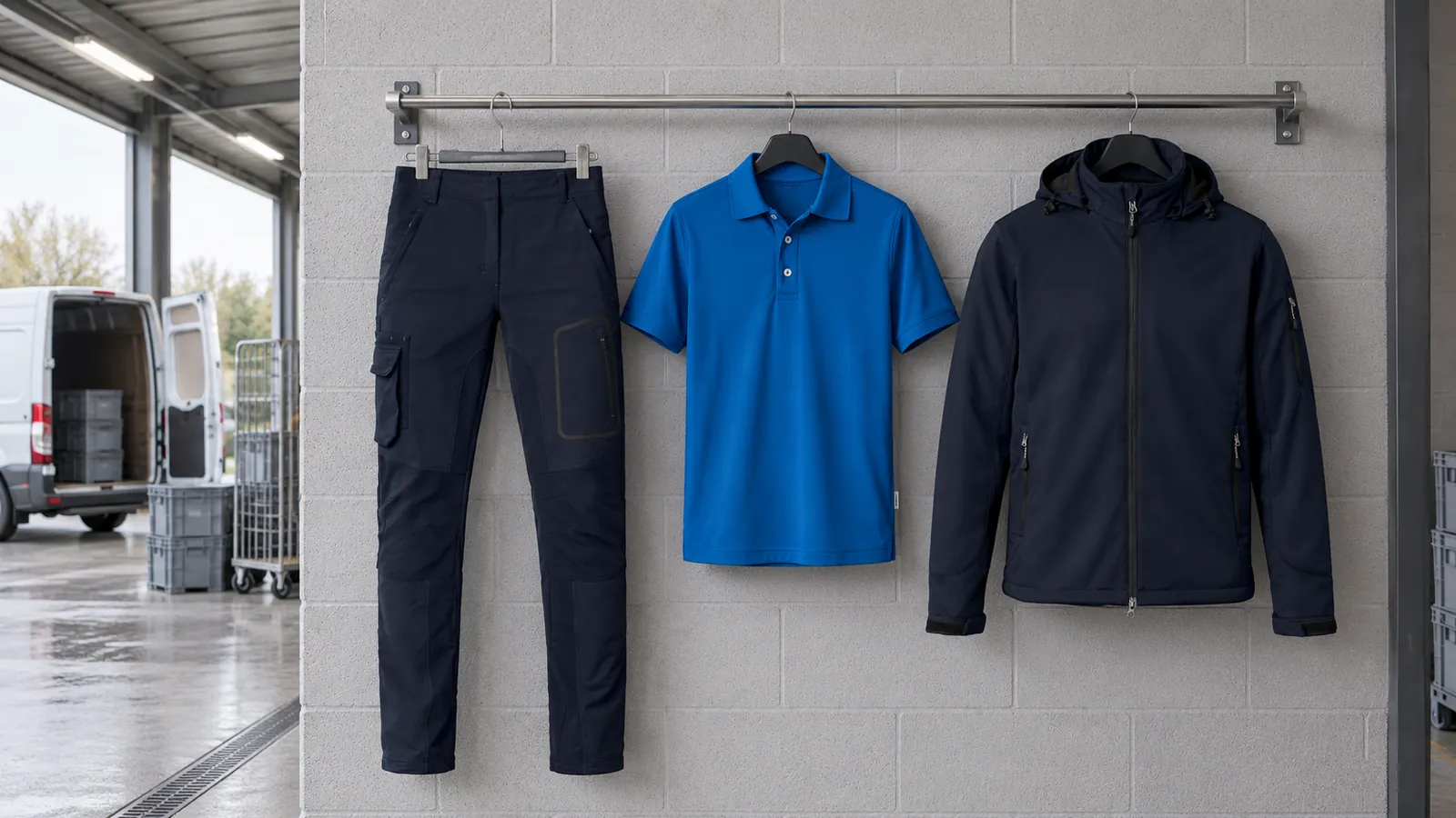 Herrenausstattung: Activehose, Poloshirt COOLMAX® ECO, Softshelljacke.