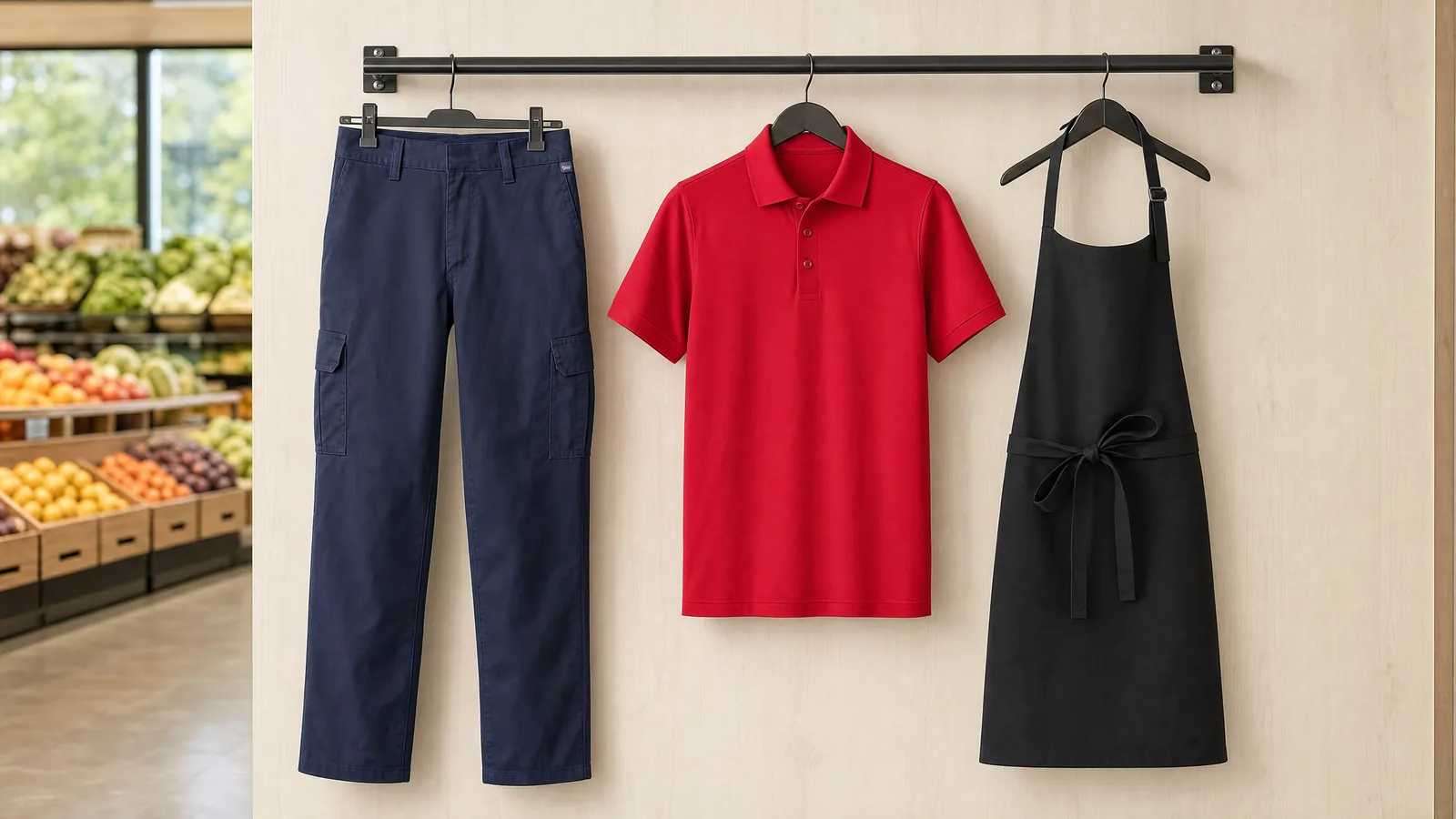 Herrenausstattung: Leichte Combat Bundhose, Kurzarm-Polohemd, Schürze aus mischgewebe ohne Tasche.